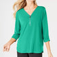 Blusa feminina com zíper e manga 3/4, verde, tamanho médio, da coleção JM