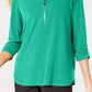 Blusa feminina com zíper e manga 3/4, verde, tamanho médio, da coleção JM