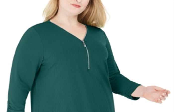 JM Collection Top Plus Solid Feminino com Zíper Verde Tamanho 2X