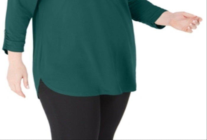 JM Collection Top Plus Solid Feminino com Zíper Verde Tamanho 2X