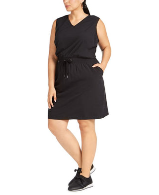 Vestido feminino Ideology Plus sem mangas com cordão na cintura, preto, tamanho 3X