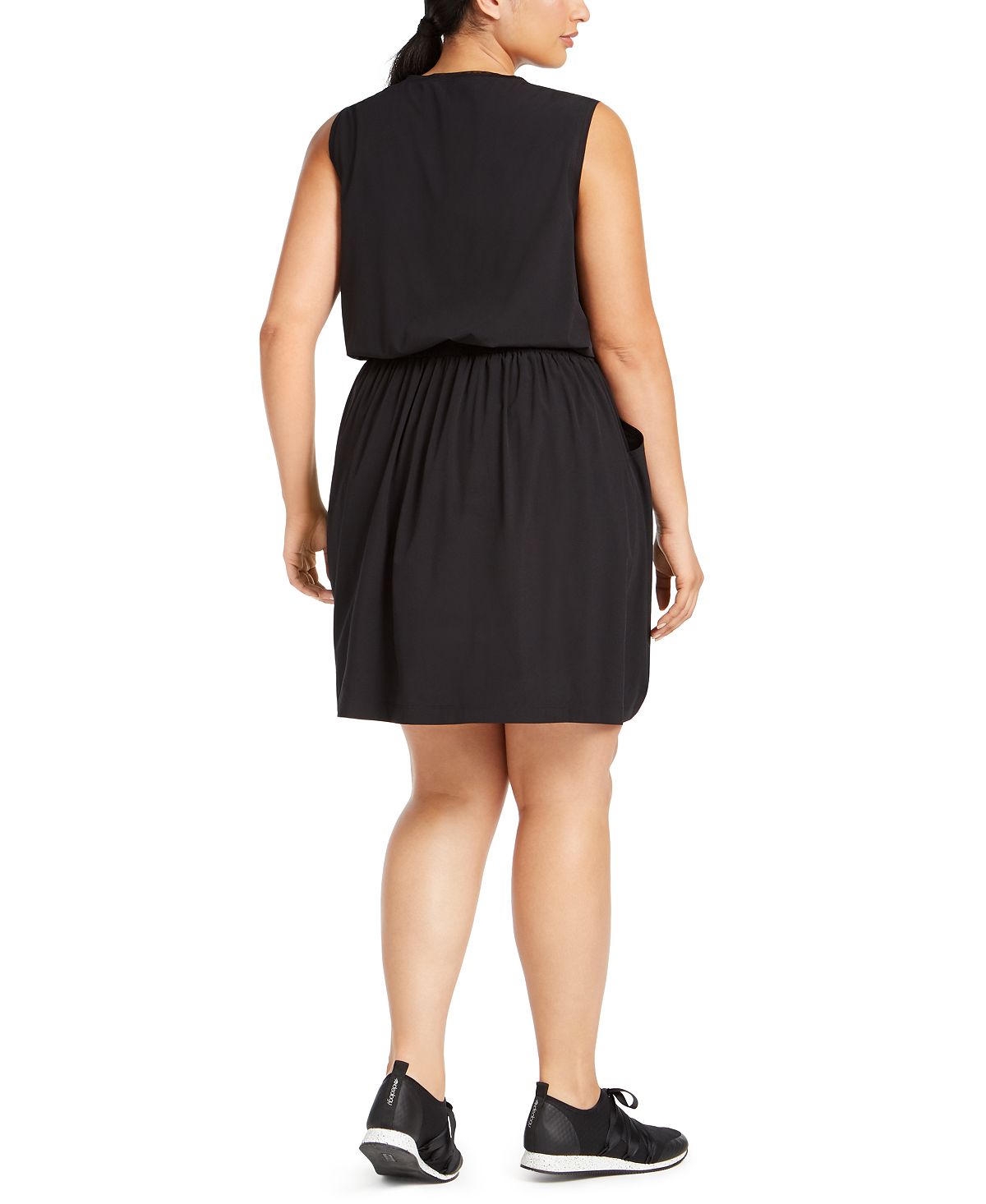 Vestido feminino Ideology Plus sem mangas com cordão na cintura, preto, tamanho 3X