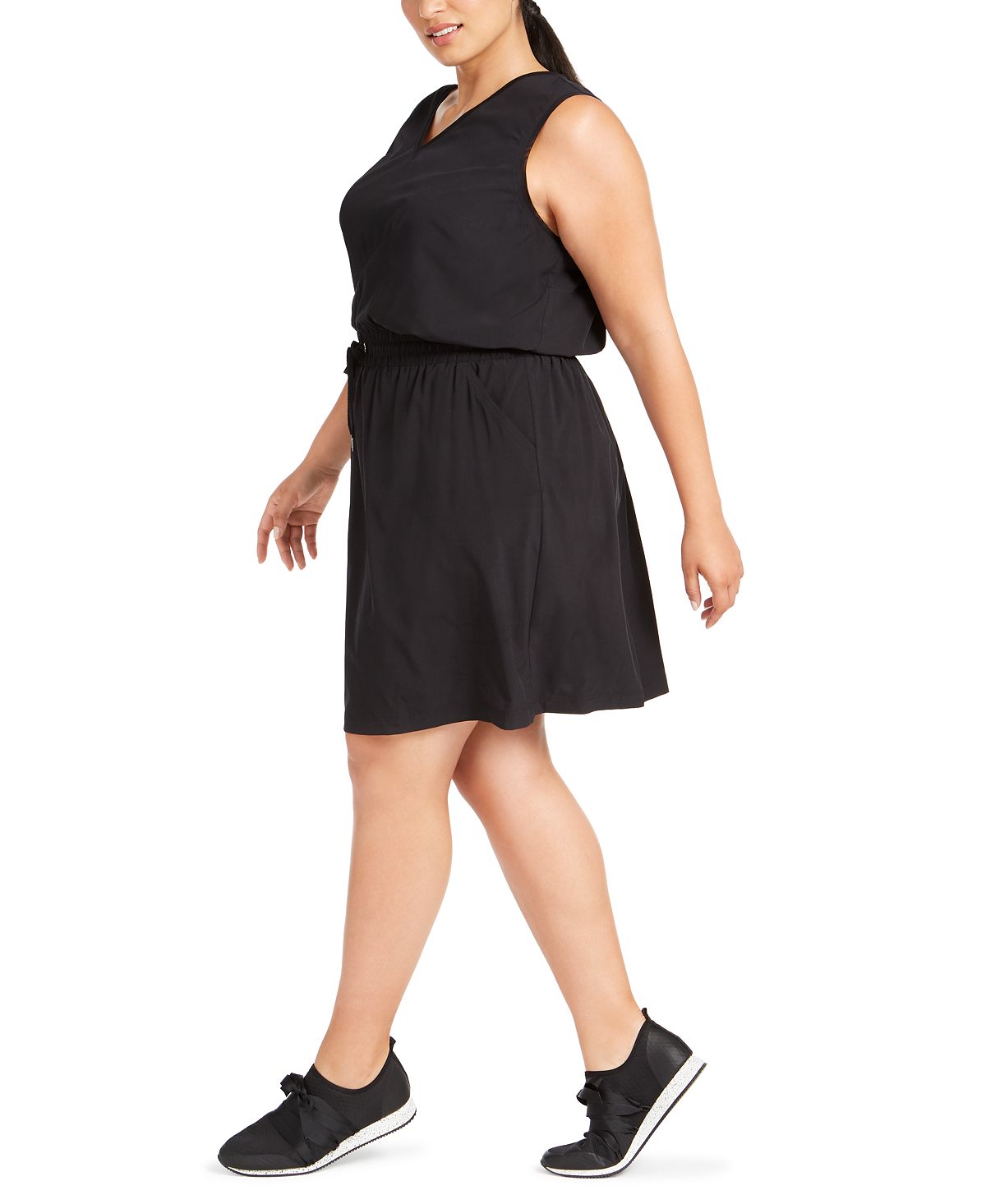 Vestido feminino Ideology Plus sem mangas com cordão na cintura, preto, tamanho 3X