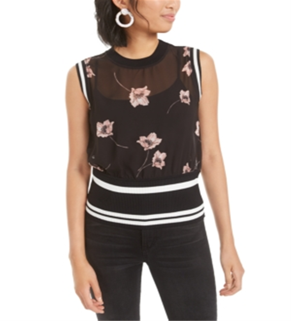 Blusa feminina Bar III com estampa floral semitransparente, rosa, tamanho pequeno