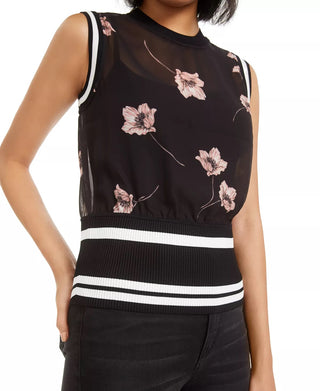 Blusa feminina Bar III com estampa floral semitransparente, rosa, tamanho pequeno