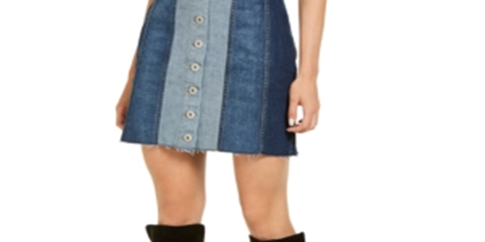 Minissaia jeans patchwork feminina INC International Concepts, azul, tamanho 0
