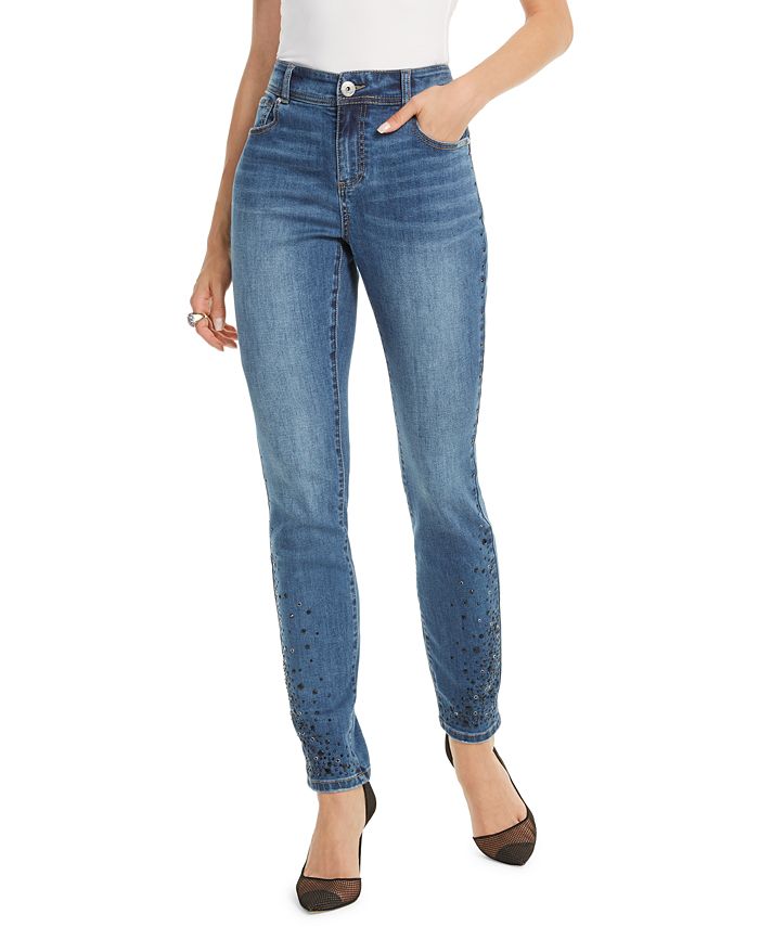 Calça jeans skinny feminina INC International Concepts com strass, azul, tamanho 0
