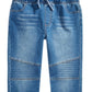 Calça jeans Epic Threads Big Boy's Slim Straight com cordão na cintura e nova Moto Denim Azul Tamanho Médio