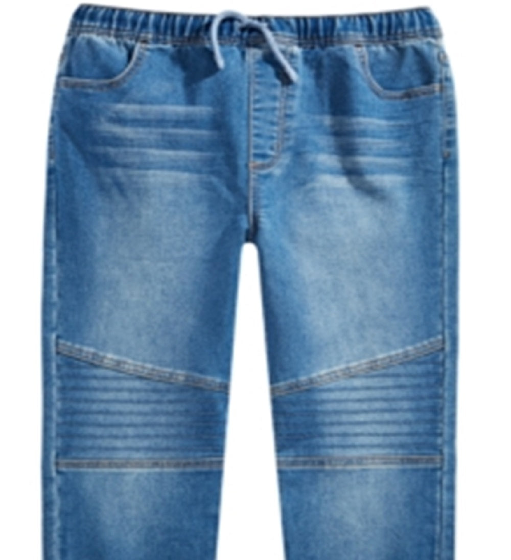 Calça jeans Epic Threads Big Boy's Slim Straight com cordão na cintura e nova Moto Denim Azul Tamanho Médio
