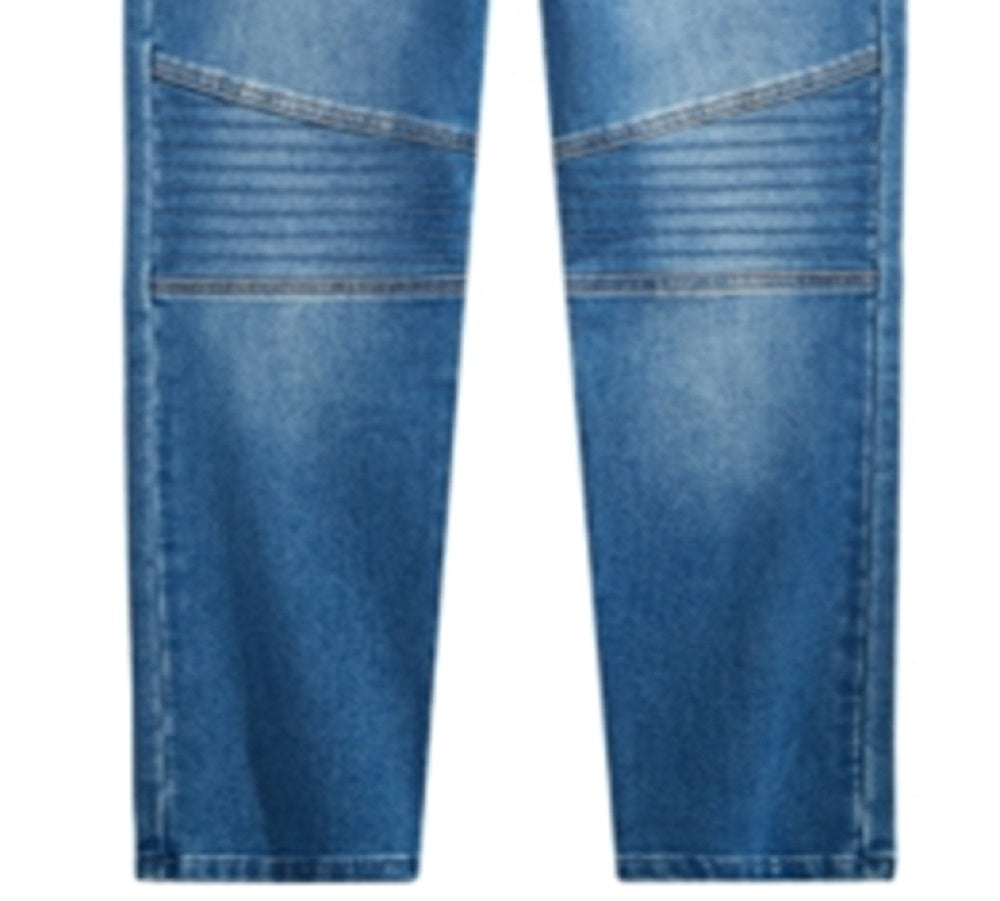 Calça jeans Epic Threads Big Boy's Slim Straight com cordão na cintura e nova Moto Denim Azul Tamanho Médio