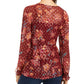 Blusa feminina estilo &amp; co, com amarração floral, manga comprida, decote em V, tamanho grande