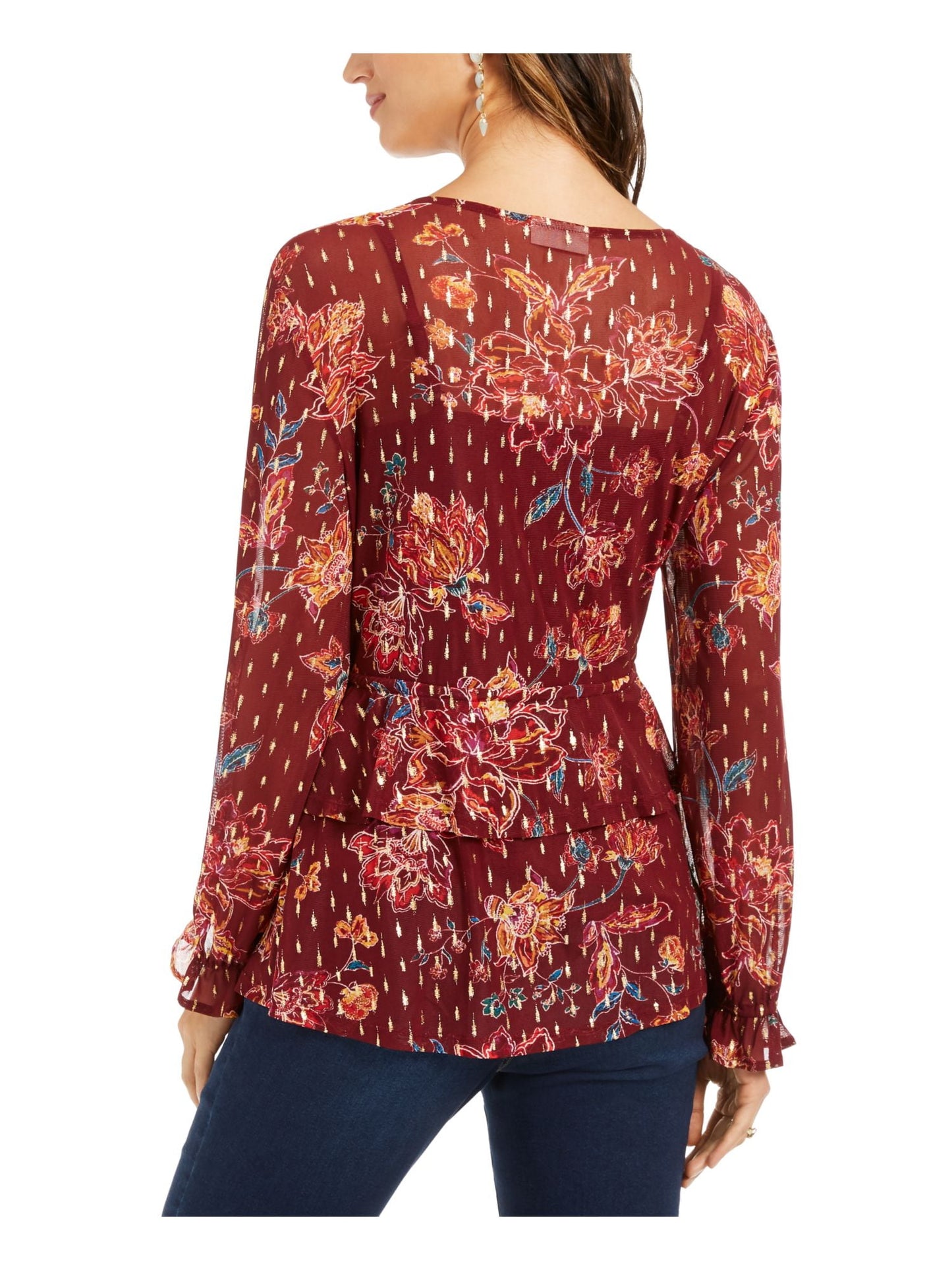 Blusa feminina estilo &amp; co, com amarração floral, manga comprida, decote em V, tamanho grande