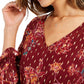 Blusa feminina estilo &amp; co, com amarração floral, manga comprida, decote em V, tamanho grande
