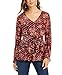 ESTILO E COMPANHIA Blusa feminina de manga comprida com estampa floral e amarração Borgonha, tamanho grande