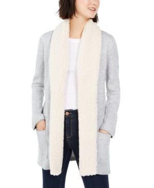 Cardigan feminino com abertura frontal e acabamento em sherpa da Style &amp; Co, cinza, tamanho XS