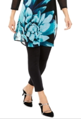 Túnica transparente estampada feminina Alfani, preta, tamanho pequeno