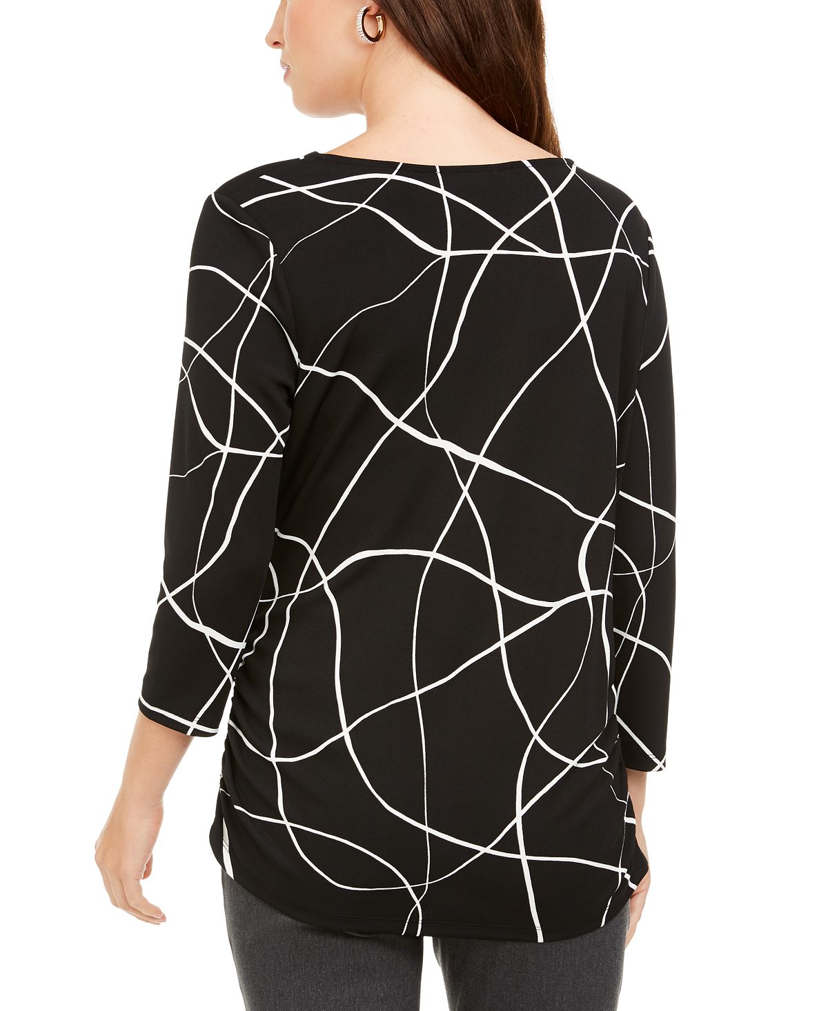 Blusa feminina Alfani estampada franzida preta tamanho XX-G