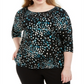 Blusa feminina Alfani Plus estampada com manga dolman, azul, tamanho 0X