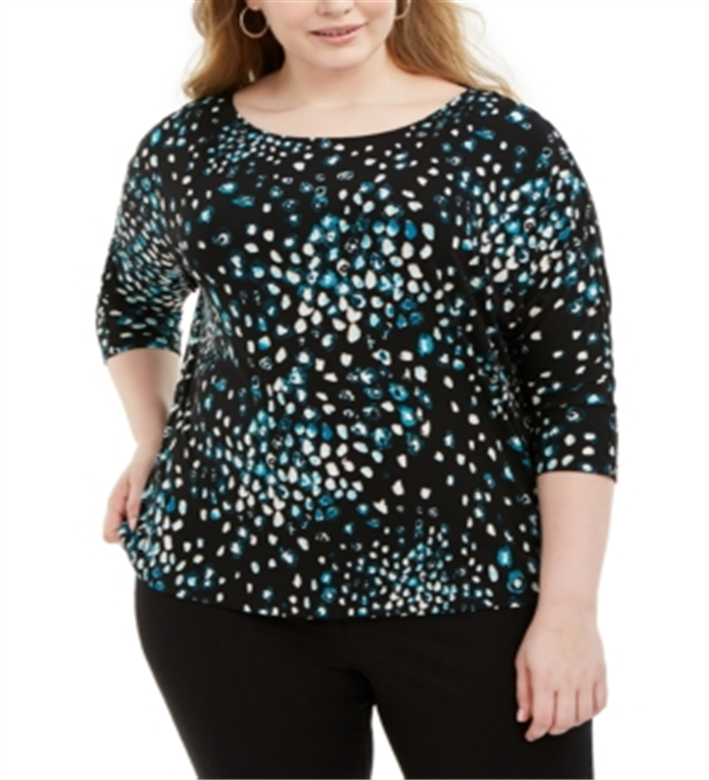 Blusa feminina Alfani Plus estampada com manga dolman, azul, tamanho 0X