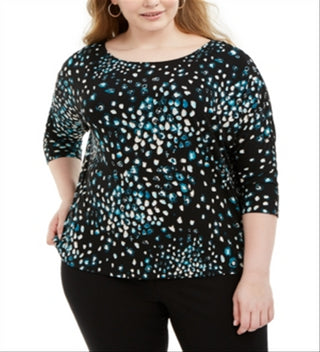 Blusa feminina Alfani Plus estampada com manga dolman, azul, tamanho 0X