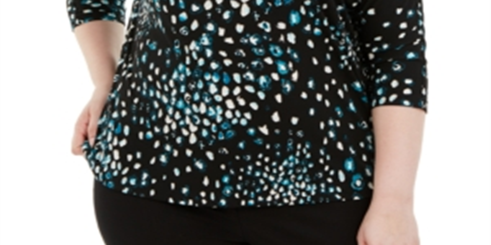 Blusa feminina Alfani Plus estampada com manga dolman, azul, tamanho 0X