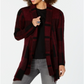Cardigan feminino xadrez estilo boucle vermelho tamanho pequeno