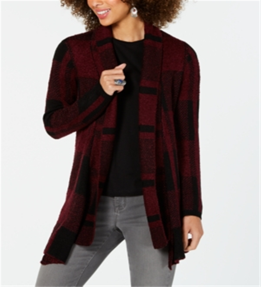 Cardigan feminino xadrez estilo boucle vermelho tamanho pequeno