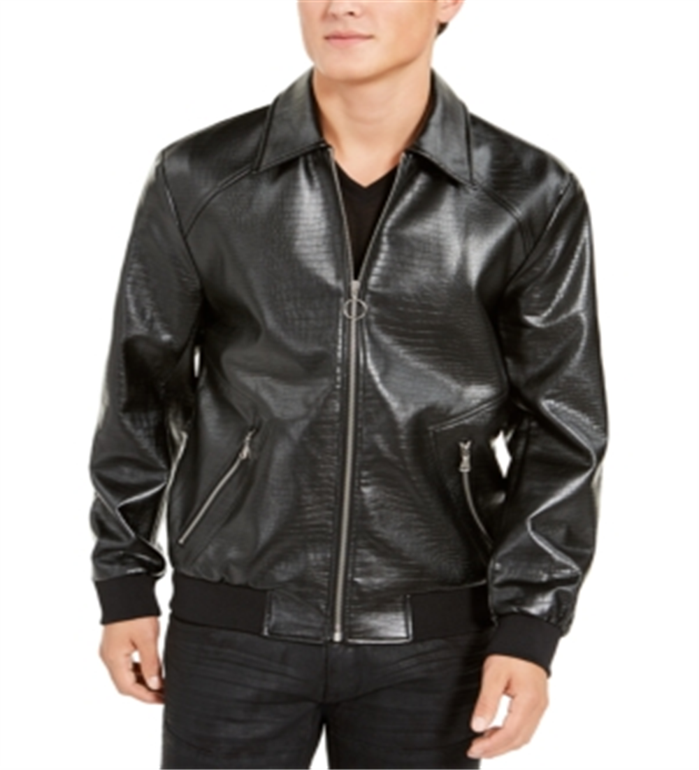 Jaqueta masculina de couro sintético Coach Wild Embossed da INC International Concepts, preta, tamanho pequeno