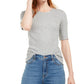 Blusa feminina Maison Jules com decote redondo e manga cotovelo, cinza, tamanho grande