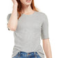 Blusa feminina Maison Jules com decote redondo e manga cotovelo, cinza, tamanho grande