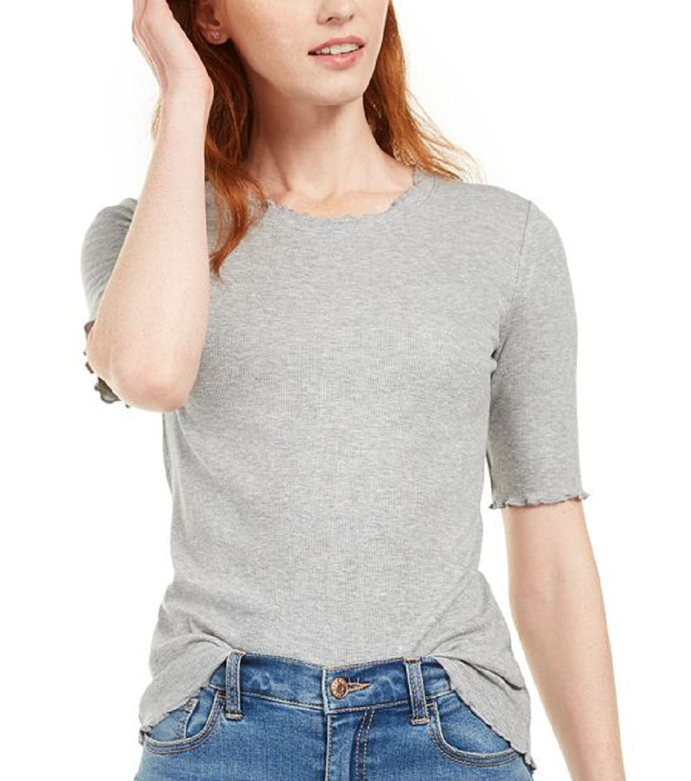 Blusa feminina Maison Jules com decote redondo e manga cotovelo, cinza, tamanho grande