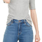 Blusa feminina Maison Jules com decote redondo e manga cotovelo, cinza, tamanho grande