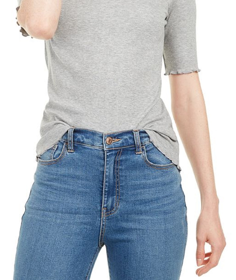 Blusa feminina Maison Jules com decote redondo e manga cotovelo, cinza, tamanho grande