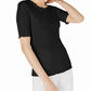 Blusa feminina Maison Jules com decote redondo e manga cotovelo, preta, tamanho X-S