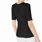 Blusa feminina Maison Jules com decote redondo e manga cotovelo, preta, tamanho X-S