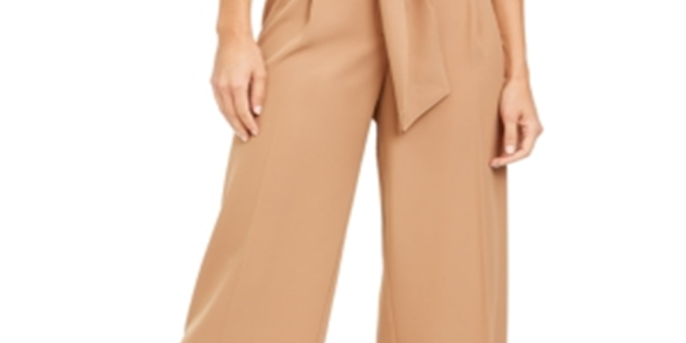 Calças culotte femininas Alfani Petite com cinto, marrom, tamanho 2, pequena