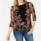 Charter Club Blusa de malha com estampa floral feminina, preta, tamanho médio