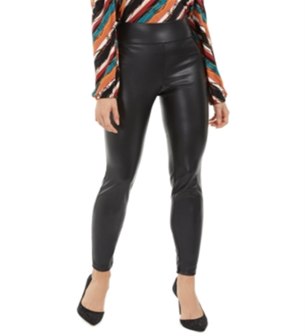 Calça skinny feminina de couro sintético INC International Concepts, preta, tamanho 0