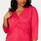 Blusa feminina plus size com frente torcida e drapeado, rosa, tamanho 1X, da INC International Concepts