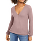 Blusa feminina texturizada de manga comprida e decote em V, tamanho pequeno, rosa, da INC International Concepts