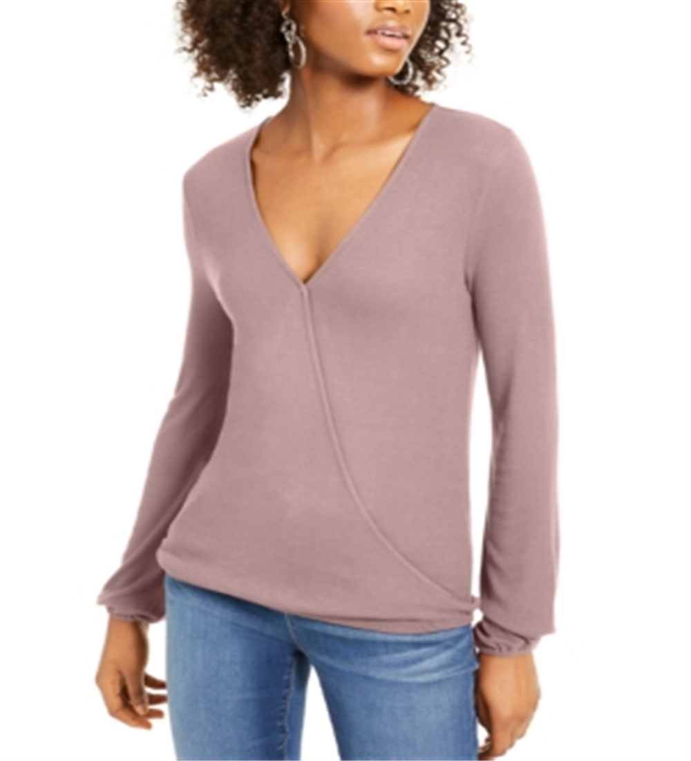 Blusa feminina texturizada de manga comprida e decote em V, tamanho pequeno, rosa, da INC International Concepts