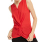 INC International Concepts Top feminino sem mangas com frente torcida, vermelho, tamanho extragrande