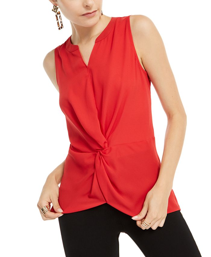 INC International Concepts Top feminino sem mangas com frente torcida, vermelho, tamanho extragrande