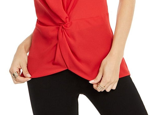 INC International Concepts Top feminino sem mangas com frente torcida, vermelho, tamanho extragrande