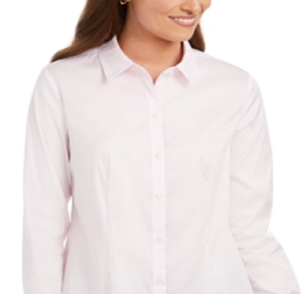 Camisa feminina Charter Club com botões e tecido rosa, tamanho 14 Petite