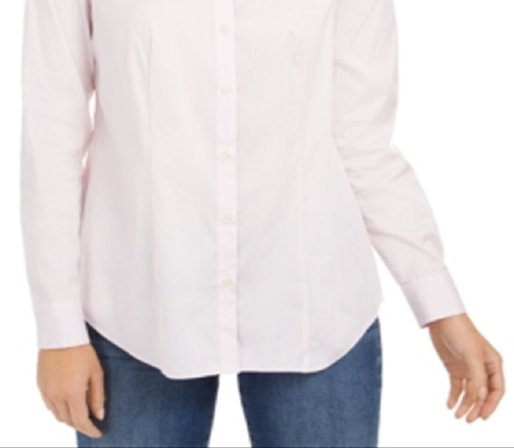 Camisa feminina Charter Club com botões e tecido rosa, tamanho 14 Petite