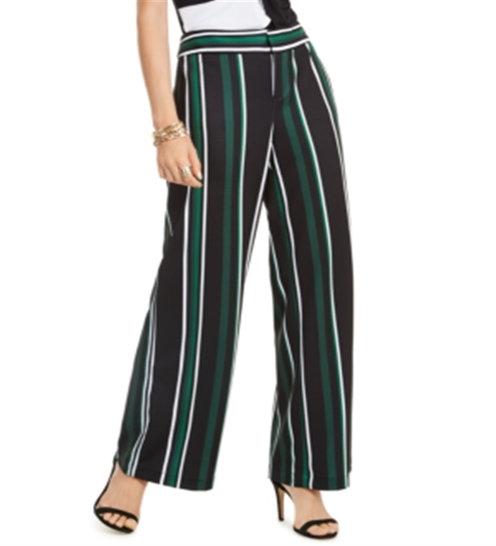 Calça feminina listrada de perna larga da INC International Concepts, preta, tamanho 8