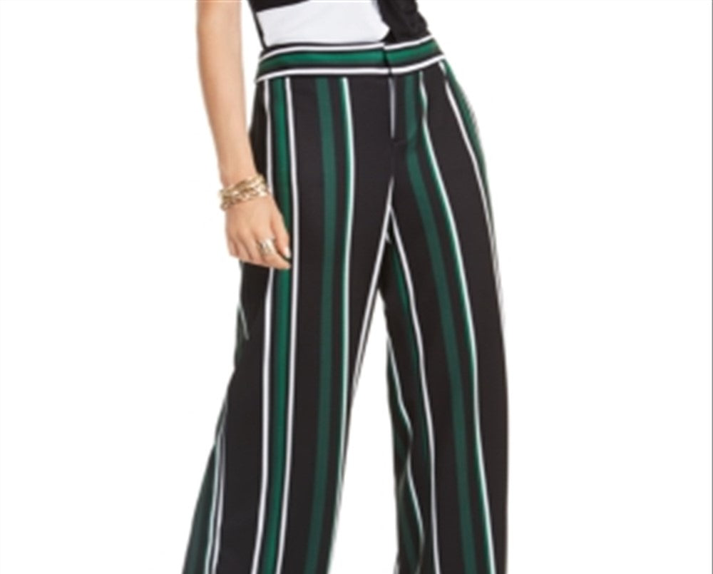 Calça feminina listrada de perna larga da INC International Concepts, preta, tamanho 8