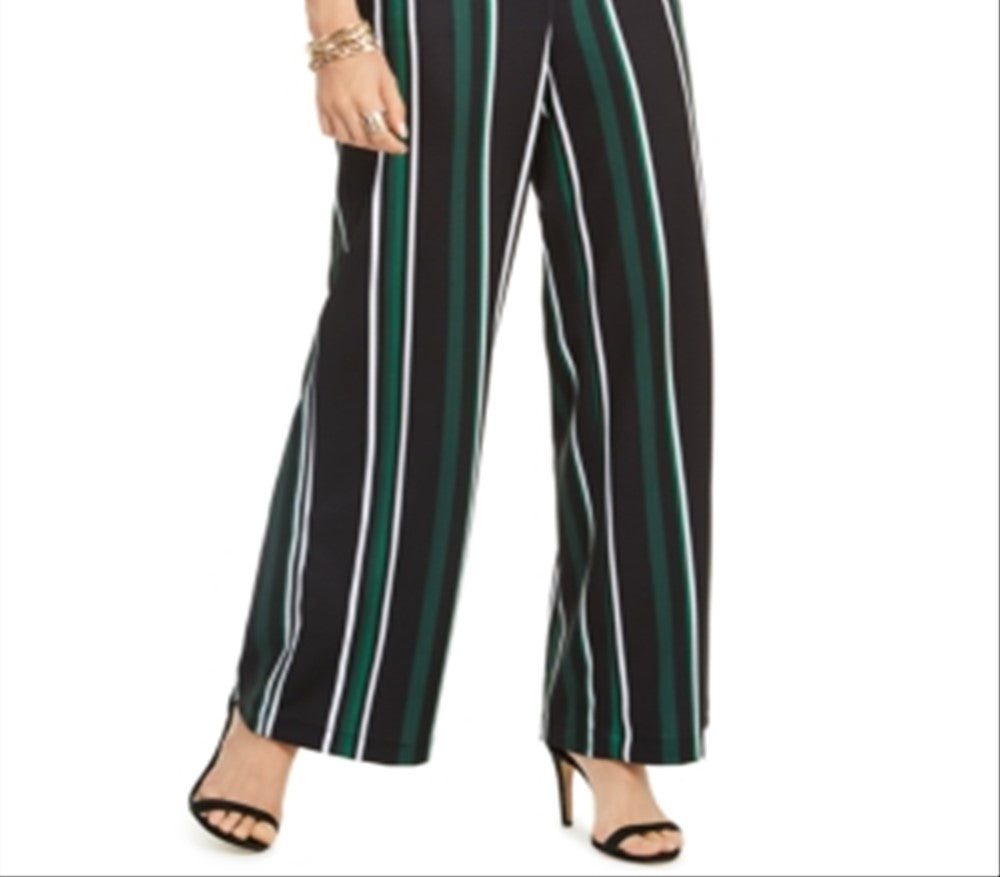 Calça feminina listrada de perna larga da INC International Concepts, preta, tamanho 8