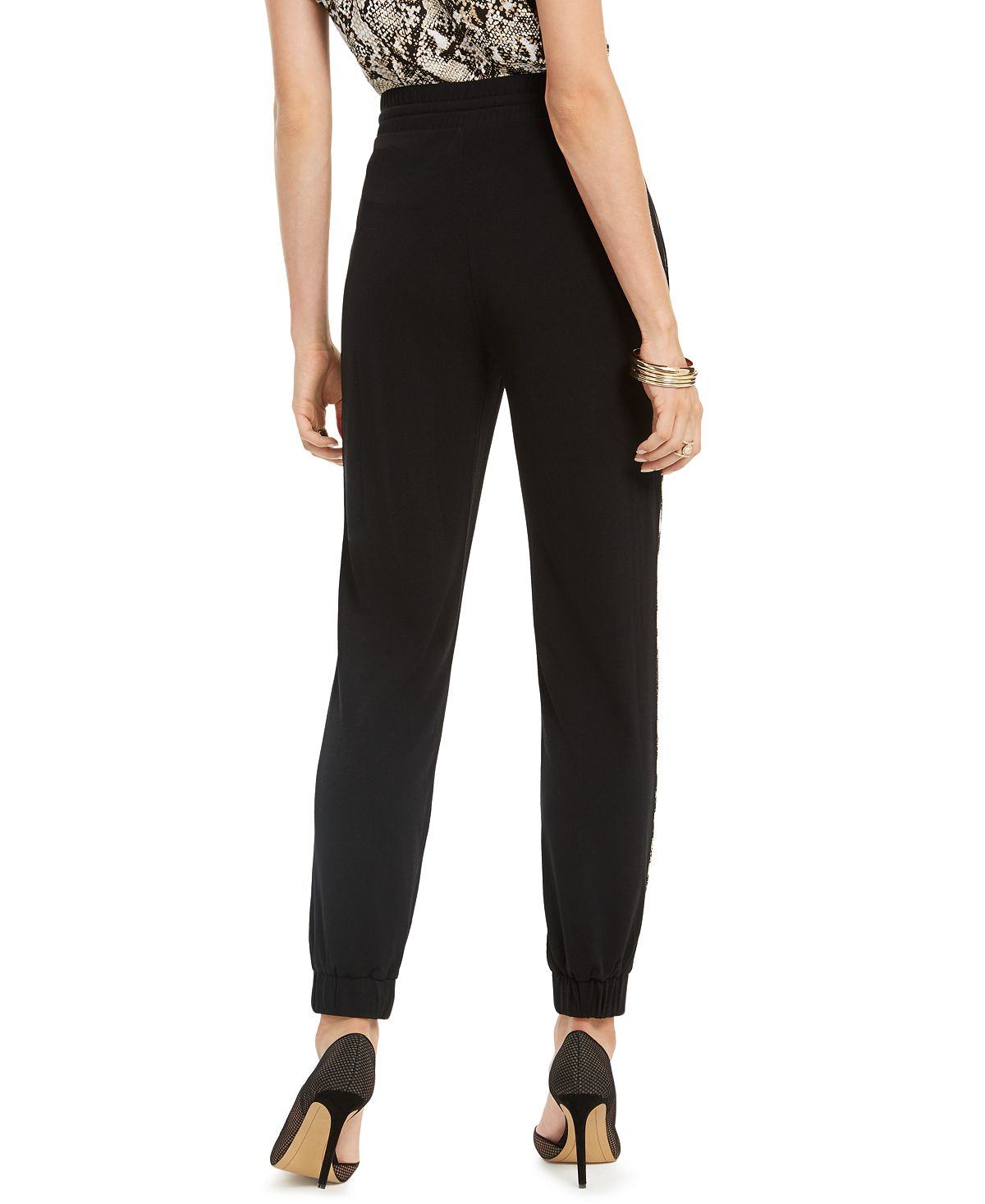 Calça jogger feminina com estampa animal e costura lateral, preta, tamanho XX-G, da INC International Concepts